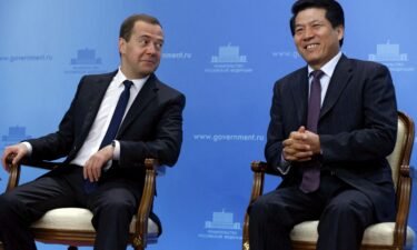 Chinese envoy Li Hui is expected to wrap up a two-day visit to Ukraine Wednesday. Hui is pictured here in 2015 with then-Russian Prime Minister Dmitry Medvedev at an event in Moscow.