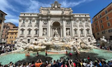 Climate activists from the group Last Generation stand inside the Trevi Fountain in Rome