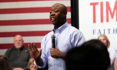 Sen. Tim Scott speaks during a town hall on May 8