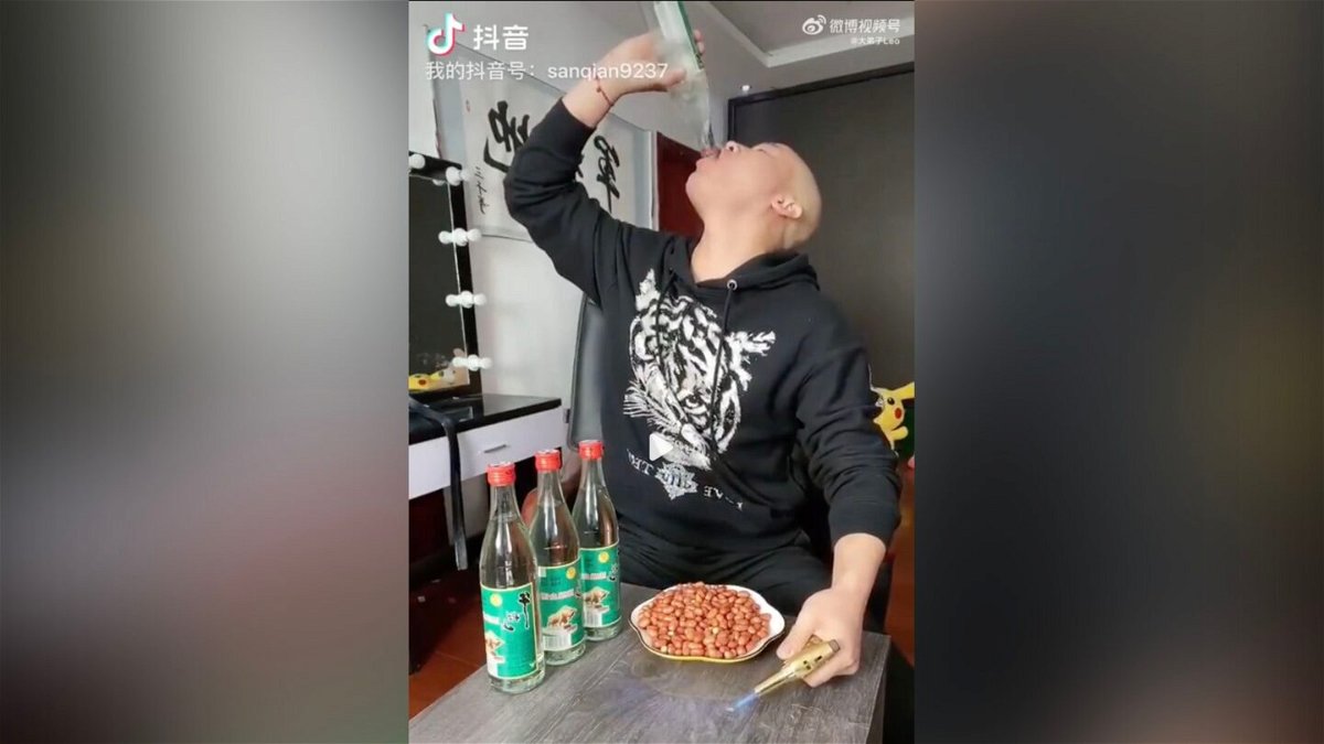 <i>sanqian9237/Douyin</i><br/>The Chinese livestreamer known as Brother Three Thousand had filmed himself taking part in  contests involving alcohol before.