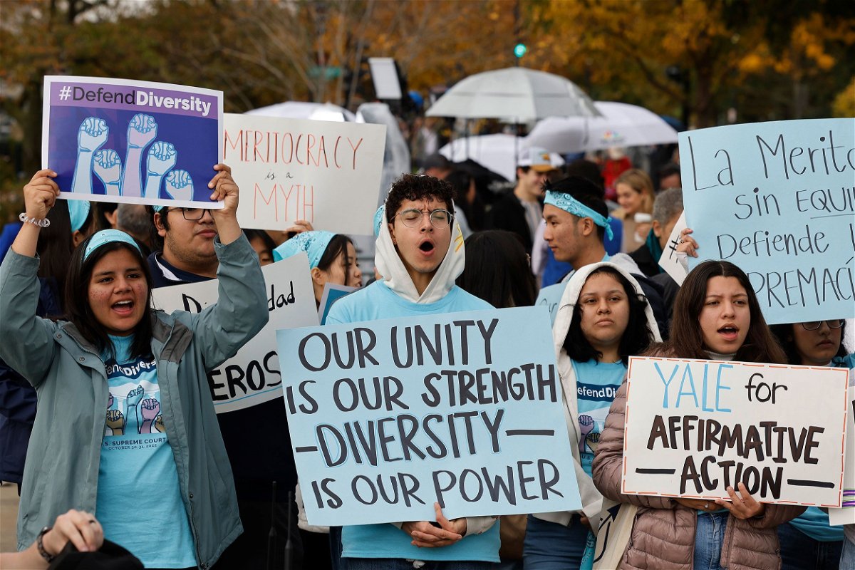 <i>Chip Somodevilla/Getty Images</i><br/>Proponents for affirmative action in higher education rally in front of the US Supreme Court on October 31
