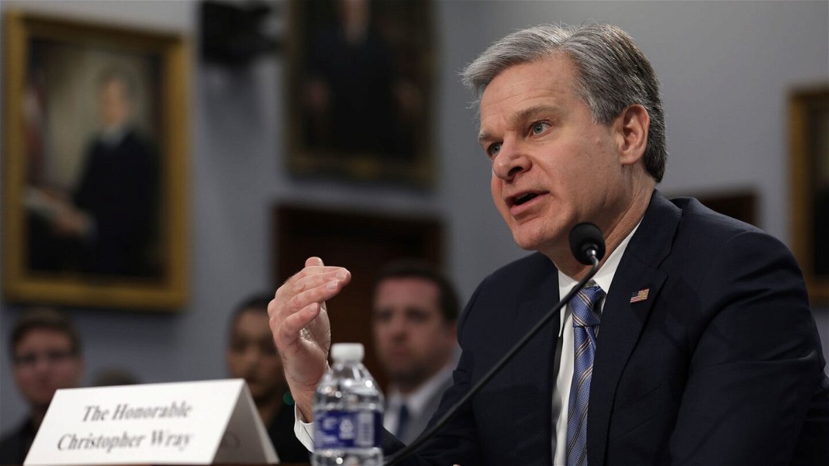 <i>Alex Wong/Getty Images</i><br/>FBI Director Christopher Wray testifies during a hearing on Capitol Hill on April 27 in Washington.