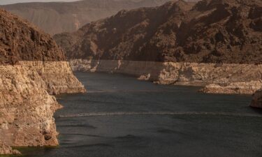 Bathtub rings are seen along the banks of Lake Mead on April 3