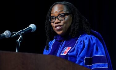 Supreme Court Associate Justice Ketanji Brown Jackson speaks at the commencement ceremony for American University's Washington College of Law.