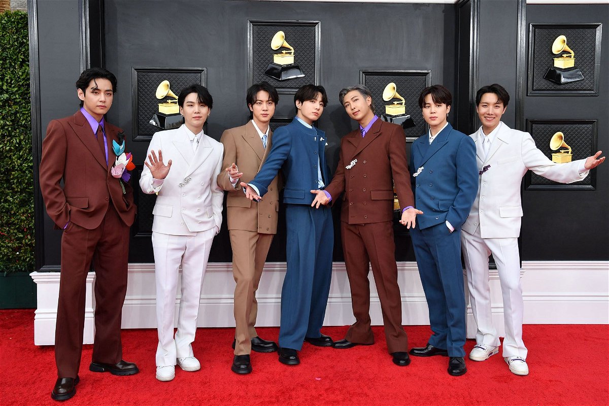 <i>Angela Weiss/AFP/Getty Images</i><br/>BTS is pictured here in 2022.