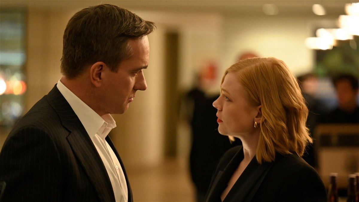 <i>David M. Russell/HBO</i><br/>(From left) Matthew McFayden and Sarah Snook in 'Succession.'