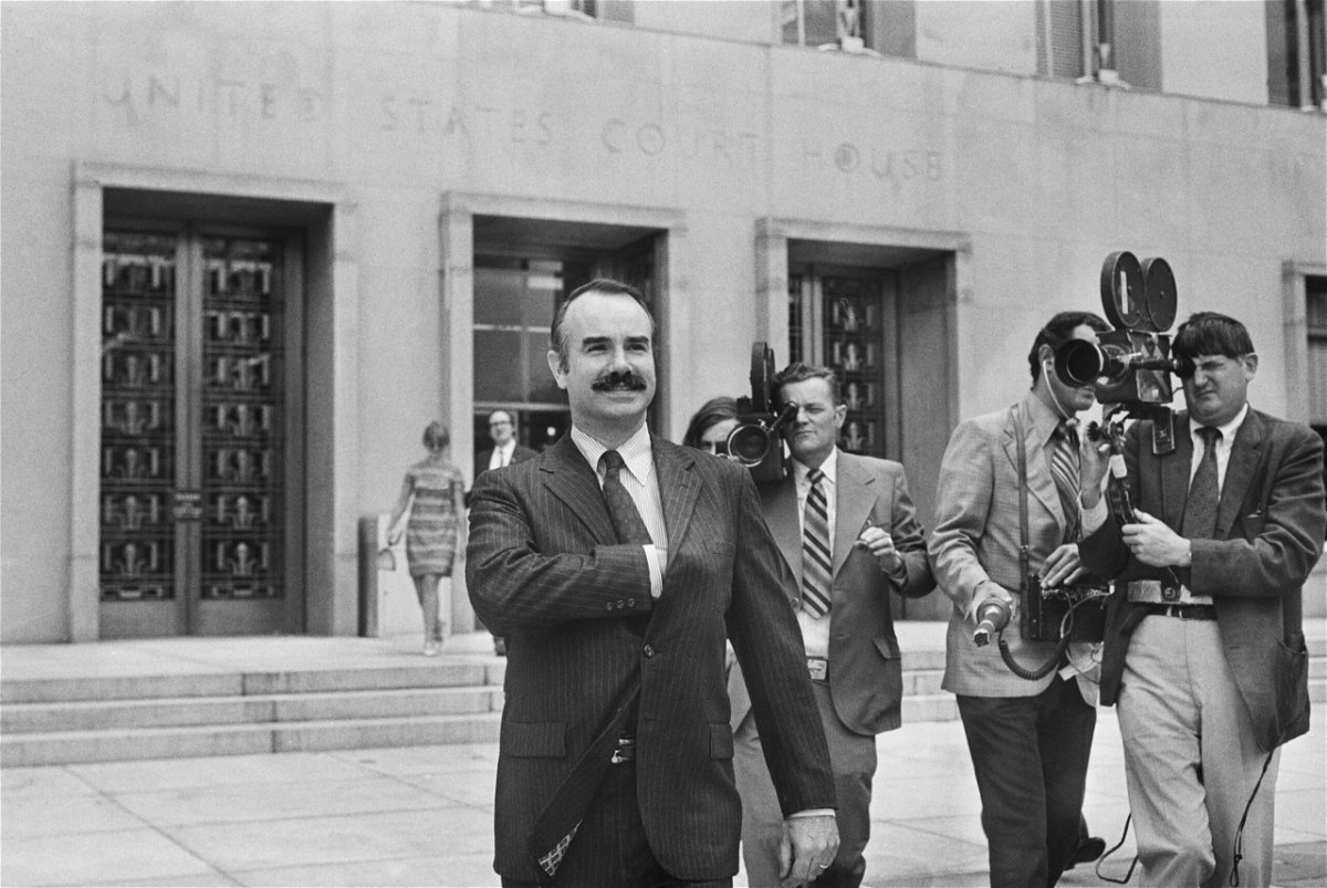<i>Bettmann Archive/Getty Images</i><br/>Former White House aide G. Gordon Liddy leaving the US District Court during his trial for the Watergate break-in.