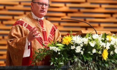 Diocese of Oakland Bishop Michael Barber speaks during Easter Mass at The Cathedral of Christ the Light in April 2019