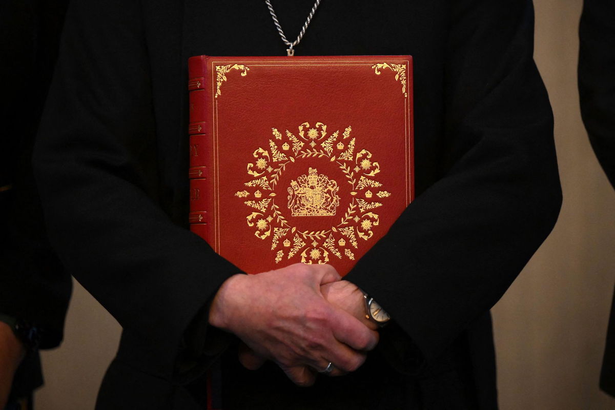 <i>Daniel Leal/AFP/Getty Images</i><br/>The Archbishop of Canterbury Justin Welby poses with the Coronation Bible