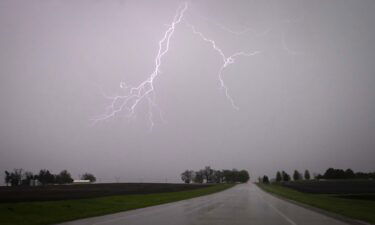 Lightning streaks across the sky Sunday during a severe thunderstorm near Lone Tree