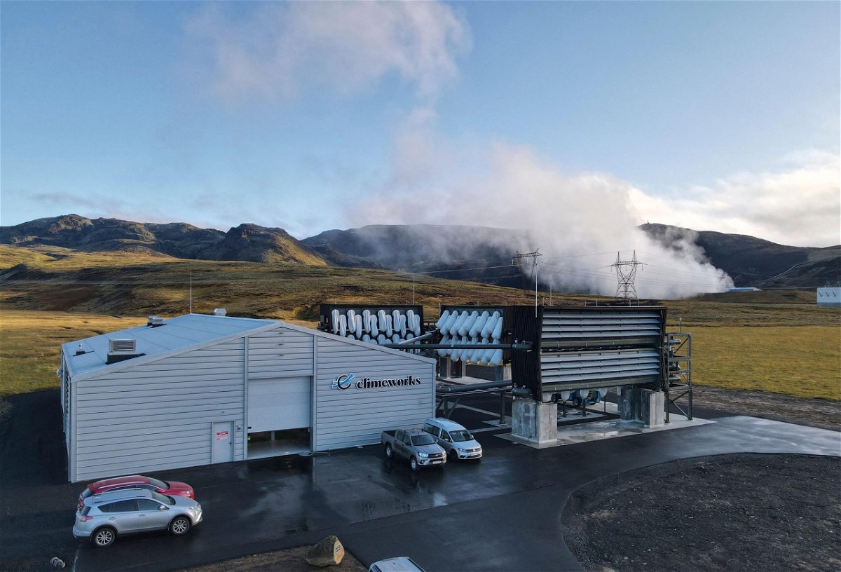 <i>Halldor Kolbeins/AFP/Getty Images</i><br/>Climeworks' direct air capture plant in Iceland. Fans draw in ambient air to extract the carbon dioxide.