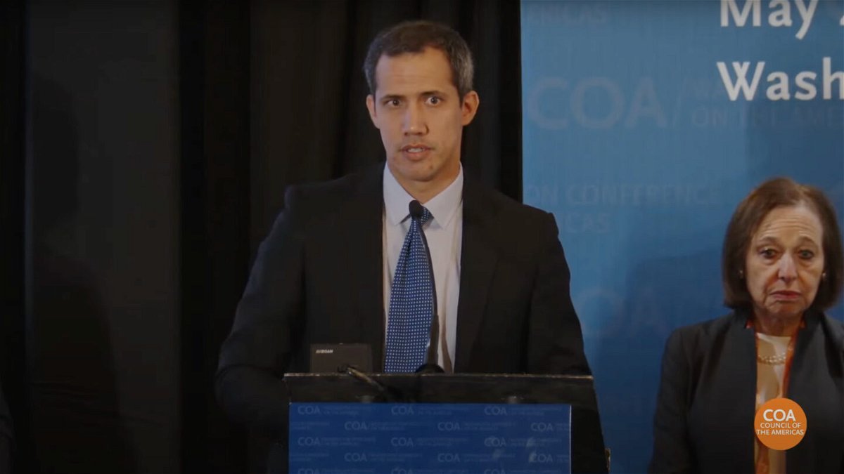 <i>Americas Society/Council of the Americas</i><br/>Juan Guaidó speaks at the 53rd Annual Washington Conference on the Americas on May 2. Guaidó is visiting Washington this week where he hopes to meet with the Biden administration.