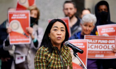 Philadelphia Councilmember Helen Gym speaks outside City Hall in Philadelphia on March 15