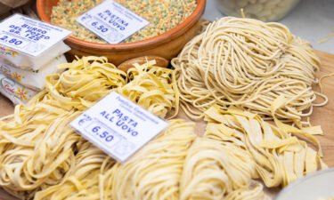 Fresh pasta stall inside the Porta Palazzo market