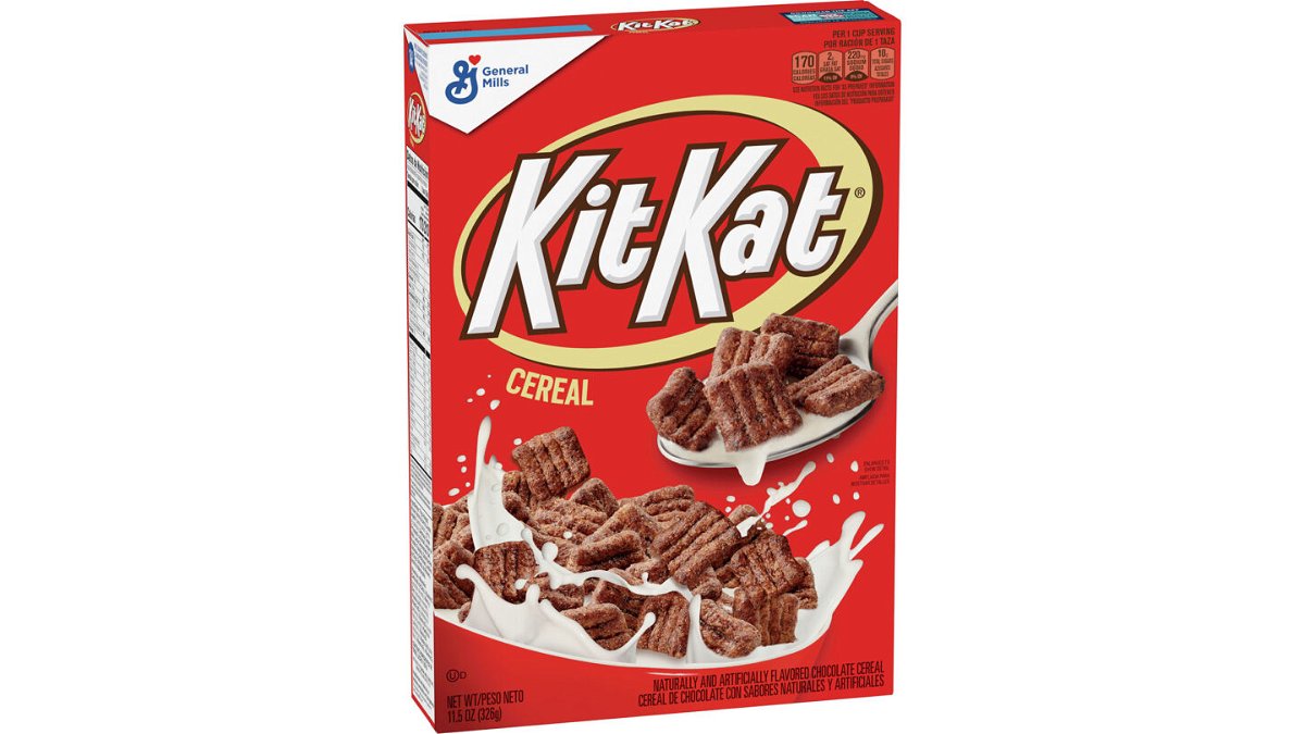 <i>General Mills</i><br/>Kit Kat Cereal will be available widely in early May 2023.