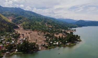 An aerial photo shows the damages brought by floods and landslides in Bushushu