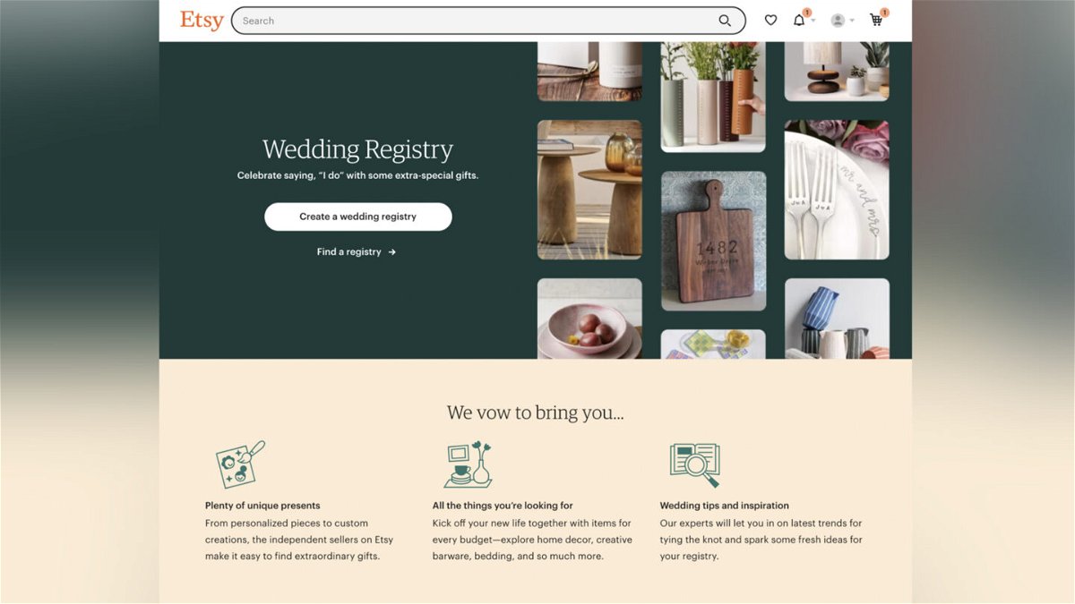 <i>Etsy</i><br/>Etsy has launched its own wedding registry called Etsy Registry.