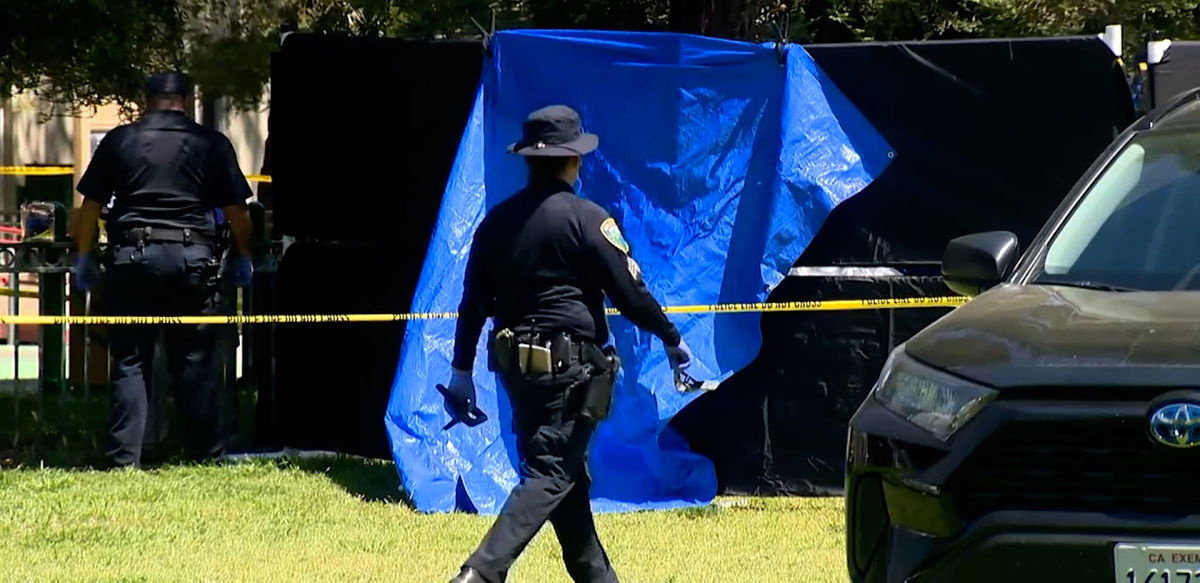 <i>KCRA</i><br/>Police work the scene of a stabbing in Davis on April 27.