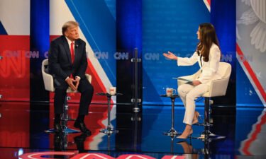 Former President Donald Trump participates in a CNN Republican Town Hall moderated by CNN's Kaitlan Collins at St. Anselm College in Goffstown