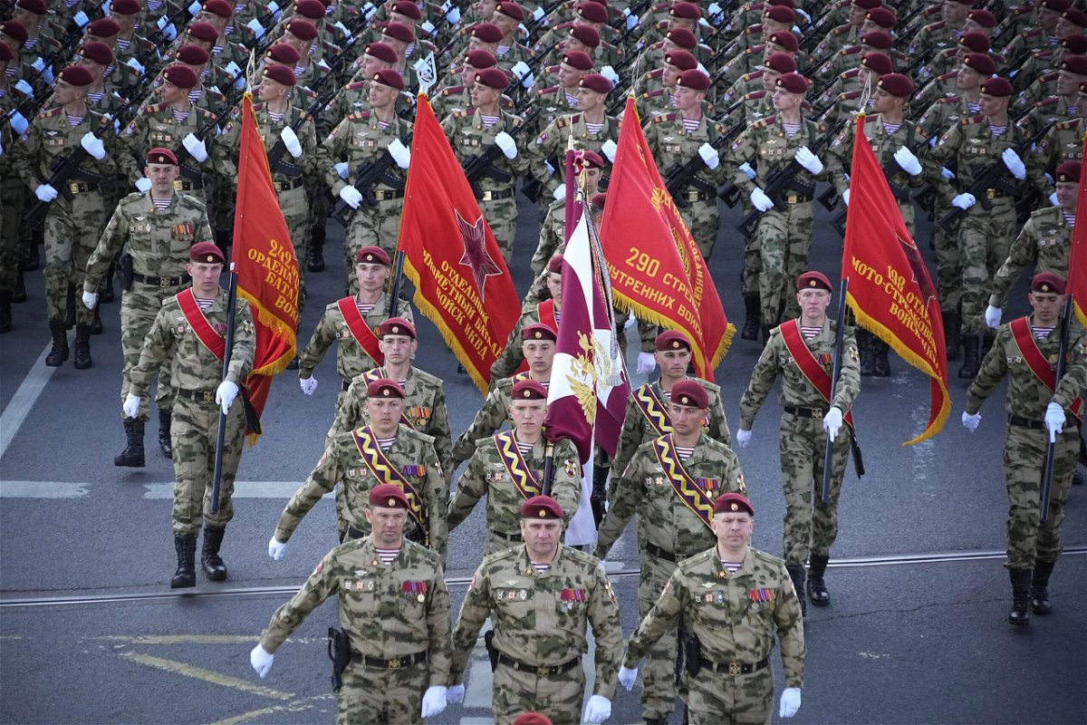 <i>Alexander Zemlianichenko/AP</i><br/>Russian soldiers march toward Red Square to attend a Victory Day military parade in Moscow