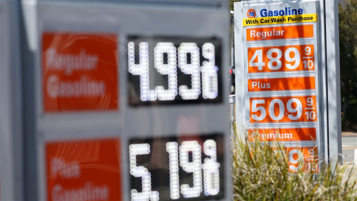 <i>Justin Sullivan/Getty Images</i><br/>Gas prices over $5.00 a gallon are displayed at a gas station on April 12 in San Rafael