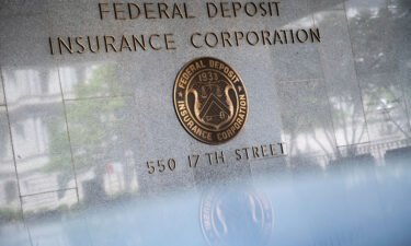 A general view of the Federal Deposit Insurance Corporation (FDIC) logo on its headquarters in Washington
