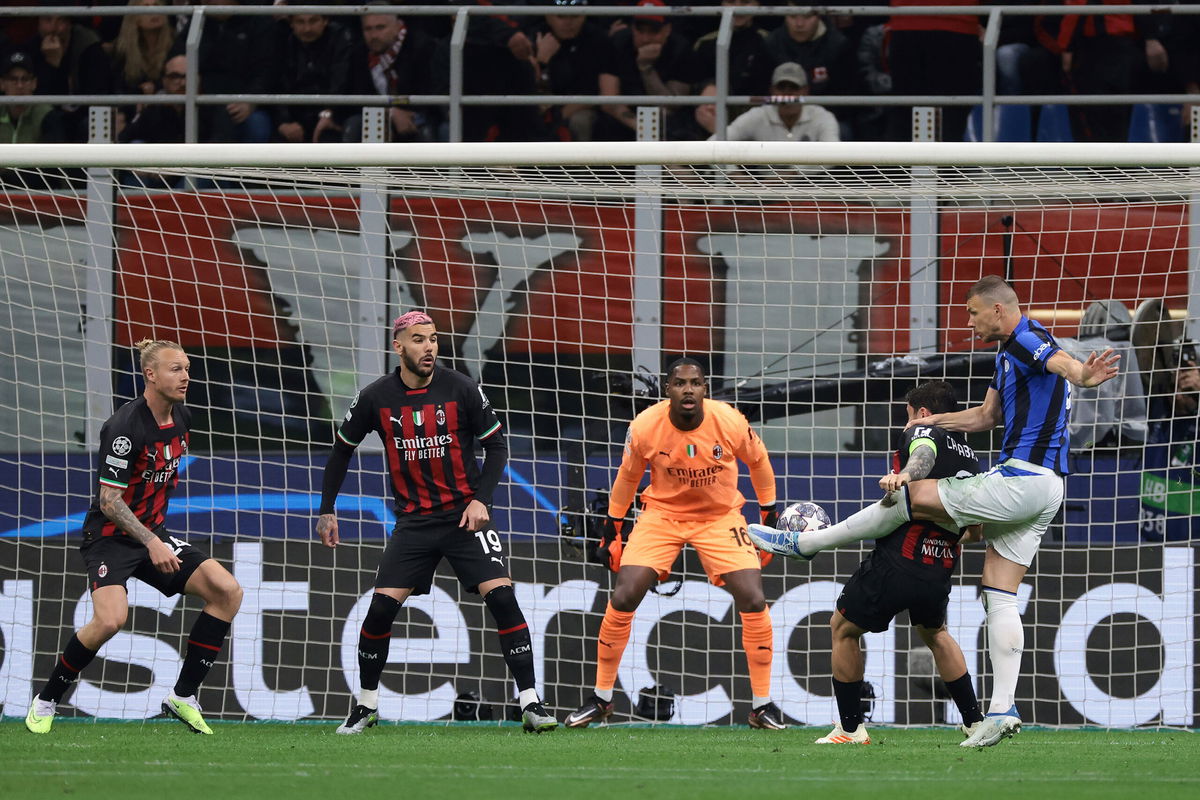 <i>Jonathan Moscrop/Sportimage/Cal Sport Media/AP</i><br/>Edin Džeko scored Inter Milan's opener in the Derby della Madonnina.