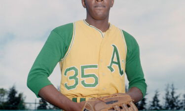 Oakland Athletics pitcher Vida Blue (35) poses for a portrait on the field.