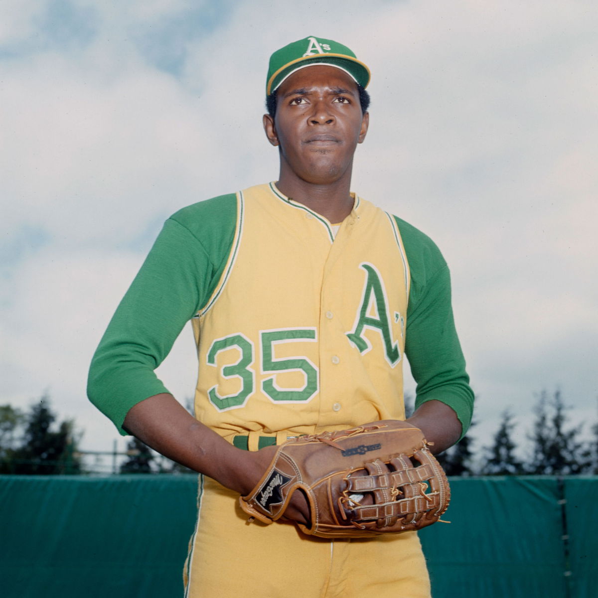 <i>Malcolm Emmons/USA Today/Imagn</i><br/>Oakland Athletics pitcher Vida Blue (35) poses for a portrait on the field.