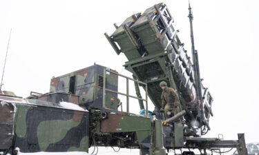 This file photo shows a soldier standing on a trailer with launching pads for guided missiles of the Patriot air defense system in southeastern Poland. Russia tried to destroy a US-made Patriot air defense system in Ukraine last week with a hypersonic missile.