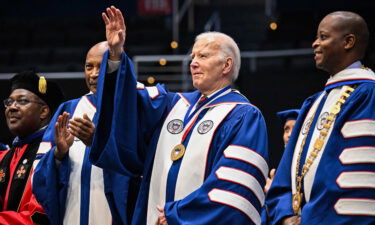 President Joe Biden participates in a Howard University graduation ceremony at the Capital One Arena in Washington