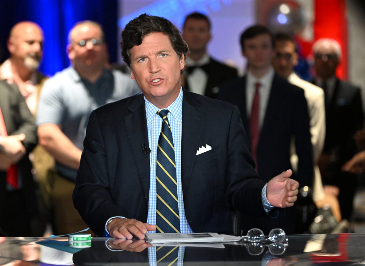 <i>Jason Koerner/Getty Images</i><br/>Tucker Carlson speaks during an event in Hollywood