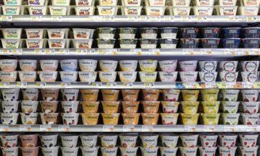 Chobani yogurts are seen on the shelf at a local grocery store on August 12
