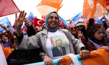 Supporters of Turkish President Recep Tayyip Erdogan take part in a rally ahead of the May 14 presidential and parliamentary elections