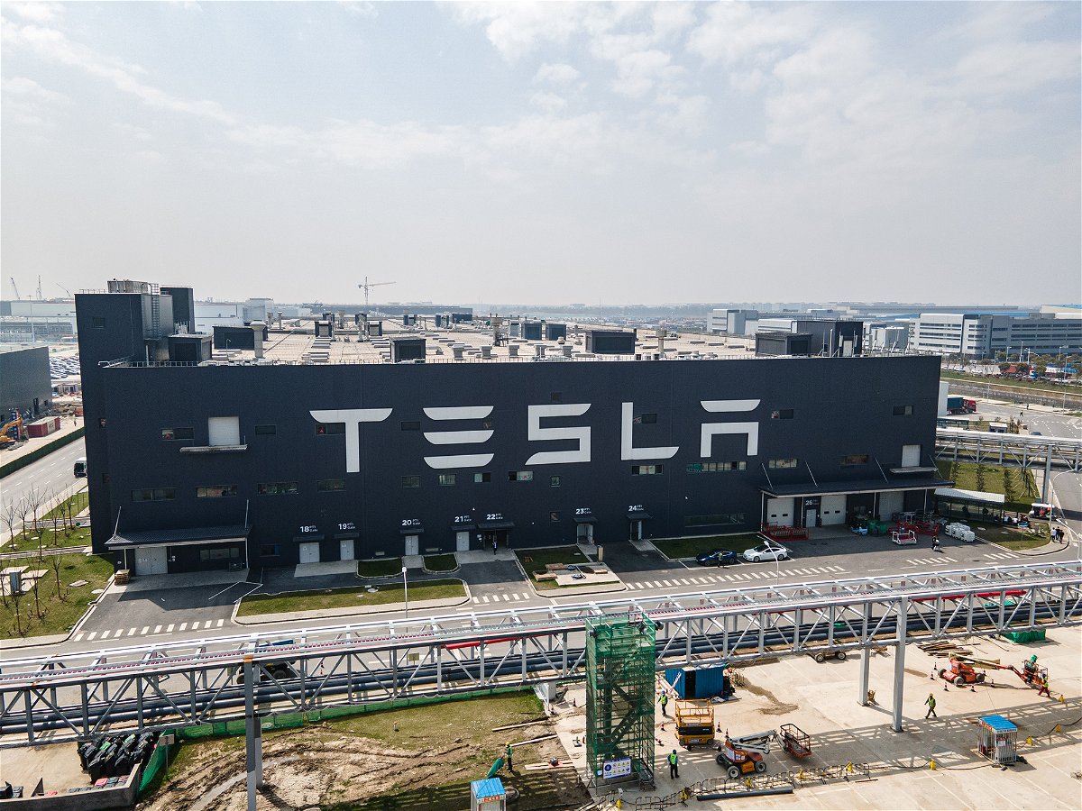 <i>Xiaolu Chu/Getty Images/FILE</i><br/>Tesla will recall more than 1.1 million cars in China due to potential safety risks. Pictured is Tesla's Shanghai Gigafactory in 2021.
