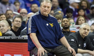 West Virginia head coach Bob Huggins watches on during a game on March 9.