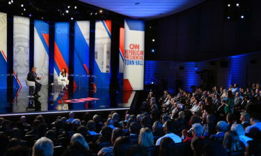 Former President Donald Trump participates in a CNN Republican Town Hall moderated by CNN's Kaitlan Collins at St. Anselm College in Goffstown