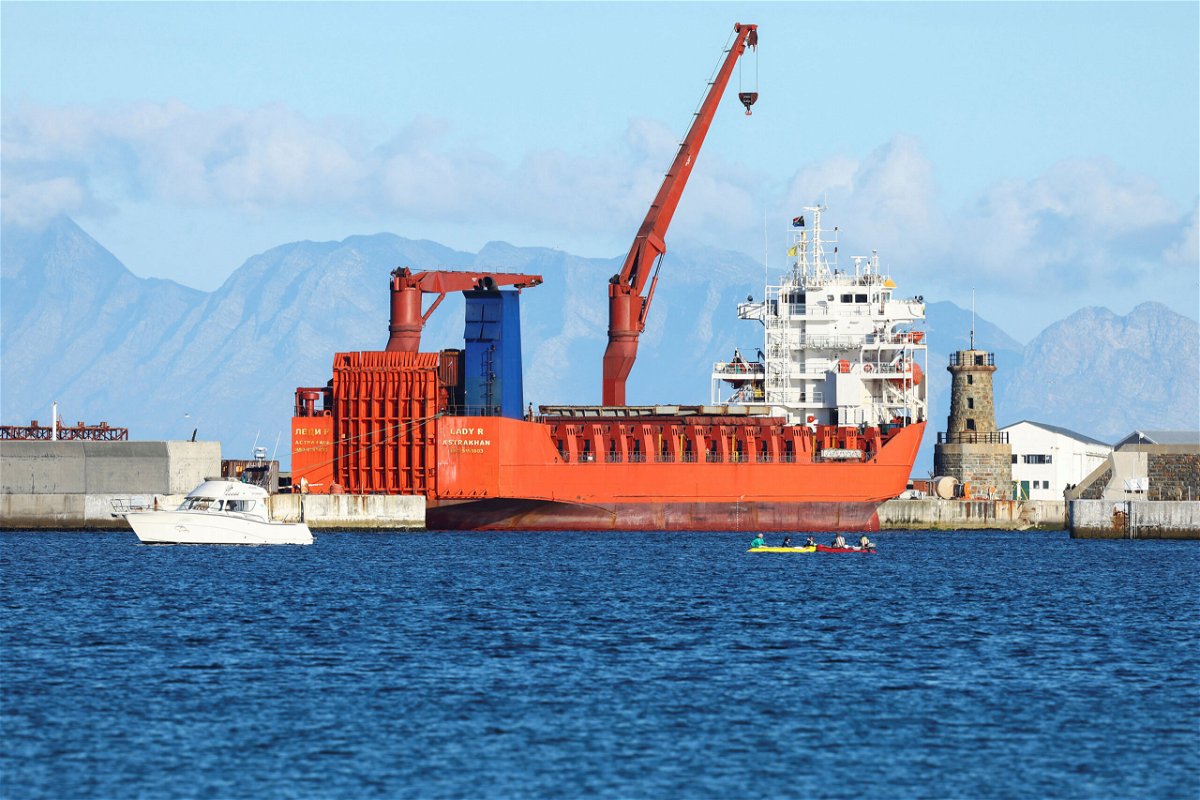 <i>Esa Alexander/Reuters</i><br/>The Russian roll-on/roll-off container carrier 'Lady R' docks at Simon's Town Naval Base