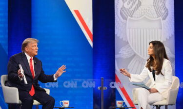 Former President Donald Trump participates in a CNN Republican Town Hall moderated by CNN's Kaitlan Collins at St. Anselm College in Manchester