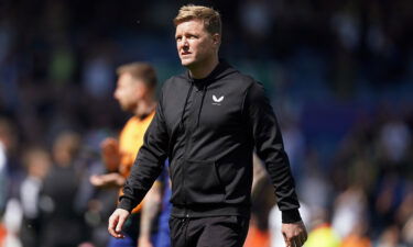 Newcastle United manager Eddie Howe is seen here after the final whistle of the Premier League match at Elland Road