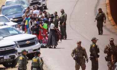 US border patrol personnel organize a group of families near San Diego