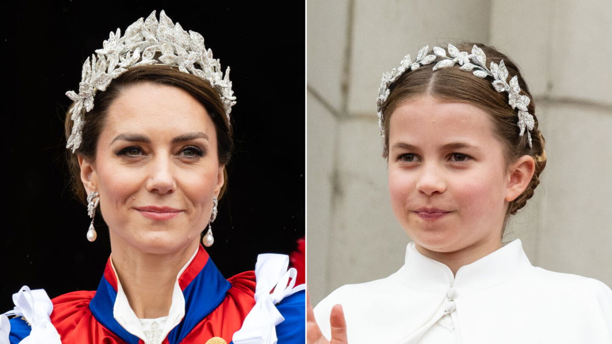 <i>Getty Images</i><br/>A look behind Princess Charlotte mini version of Kate's crown.