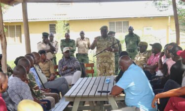 The Kenya Wildlife Service meets with local residents to address human-wildlife conflict in Kajiado South Sub County.