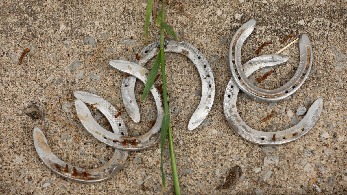 <i>Andy Lyons/Getty Images</i><br/>Discarded horseshoes are seen here in the barn area during the morning training for the Kentucky Derby at Churchill Downs on April 29. Officials from the Churchill Downs racetrack have described the recent deaths of four horses as 