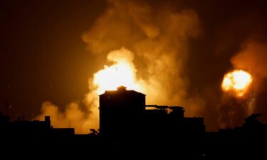 Smoke and flames rise into the sky after the Israeli military said in a statement that it has struck Islamic Jihad targets