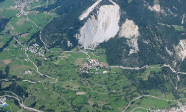 An aerial view shows the village of Brienz