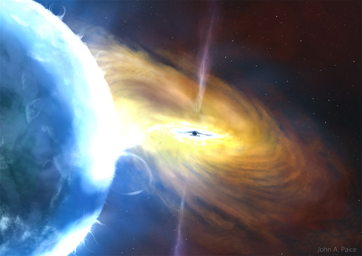 <i>John A. Paice</i><br/>This illustration depicts a growing black hole as it gobbles up gas