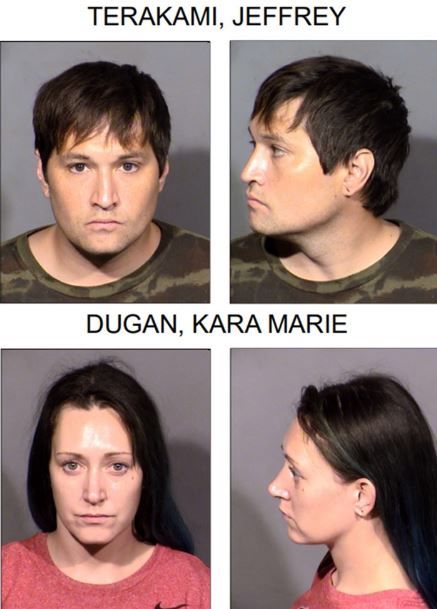 <i>Boulder City Police/KVVU</i><br/>The Boulder City Police Department says Kara Marie Dugan and Jeffrey Terakami were arrested after they were accused in the overdose death of their 8-month-old child.