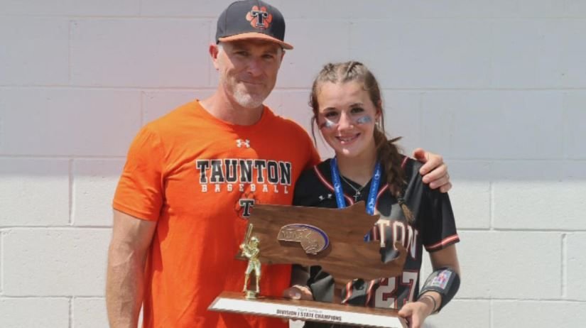 <i></i><br/>Taunton father Blair Bourque and his daughter Bella celebrated baseball and softball state championships on the same day.