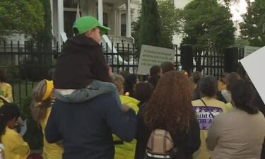 Childcare providers held a candlelight vigil at the California governor's mansion to rally for better pay Thursday night — the second time this month the Child Care Providers United union has gathered in protest.